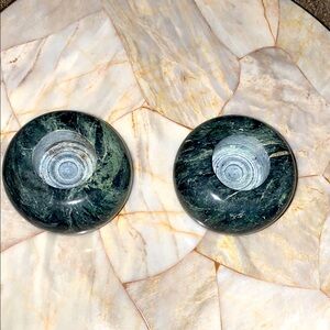 Green Marble/Granite Votive Tea Light Candle Holders Stone Set of 2